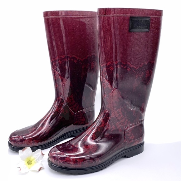 NWOT Valentino Garavani Lace Print Rubber Rain Boots RARE , 37 - Picture 6 of 14